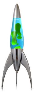 Lavos lempa raketa žalia lava mėlynas vanduo